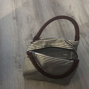 Elegant Striped Tote with Brown Handles